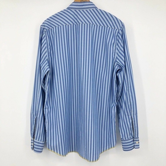 Arnold Zimberg Hollywood Men's Button Up Shirt Blue Striped Size M Flip Cuff - Picture 8 of 12